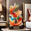 Large 13 Inch Chinese Feng Shui Fish Statue Sculpture Frgurine Good Lucky Gift for FengShui Lover Desktop Display Decorative Decoration