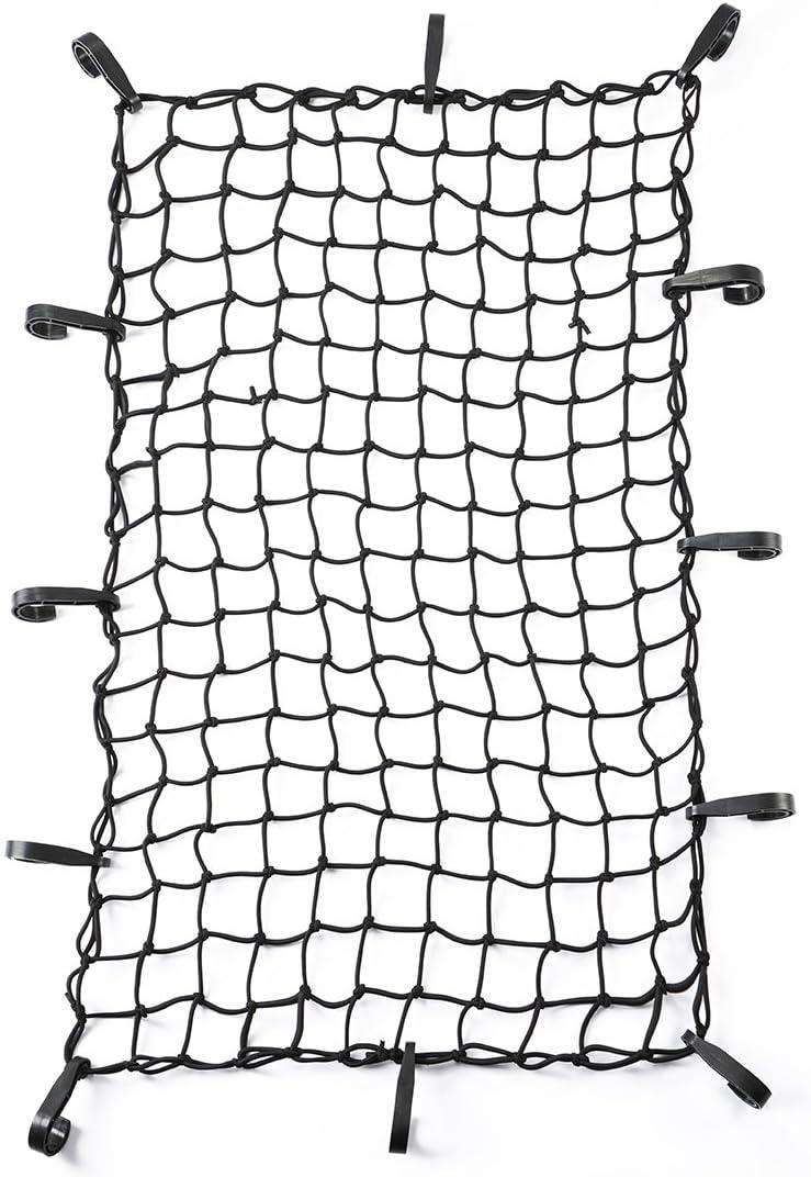 CZC AUTO 22"x38" Black Latex Bungee Cargo Net Strech to 44"x76", Luggage Netting with 2"X2" Small Mesh and 12 Adjustable Plastic Hooks for Rooftop Cargo Carrier Roof Rail Rack Hitch Basket SUV