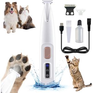 Paw Trimmer, Calm Clippers for Cats, Electric Dog Trimmer for Paws, Rechargeable Dog Paw Hair Trimmer with Led Light Low Noise Waterproof