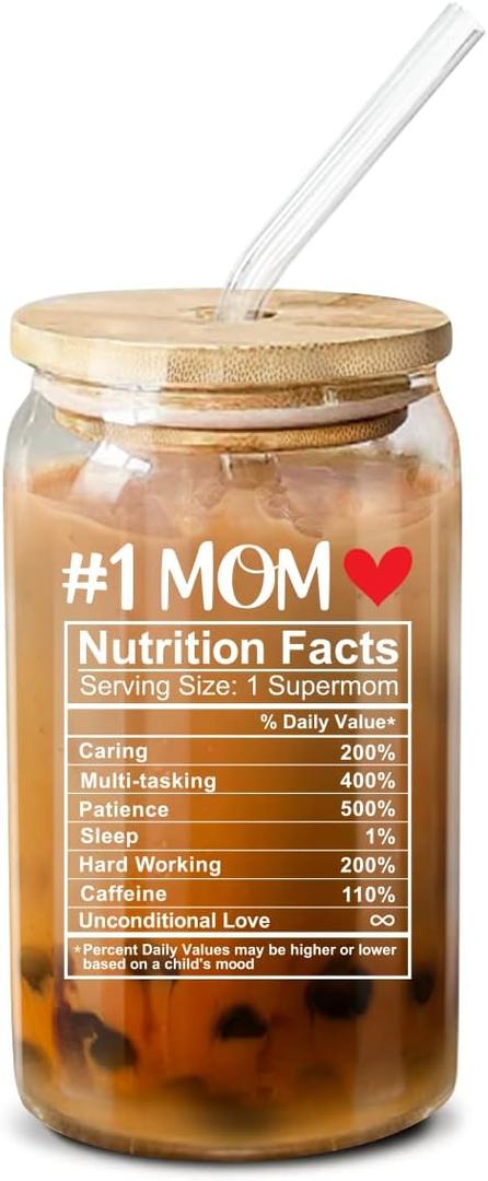 NewEleven Gifts For Mom - Present For Mom From Daughter, Son, Kids - Unique Birthday Gifts For Mother, Mommy, Pregnancy - 16 Oz Coffee Glass (Mom nutrition CF)