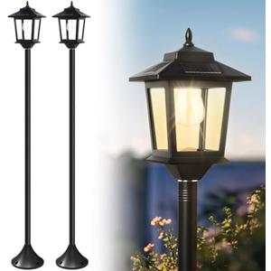 PASAMIC 63" Solar Lamp Post 2Pack, Outdoor Lights Waterproof, Pole Lights Outdoor, Floor Lamp for Patio, Warm White, Replaceable Bulb