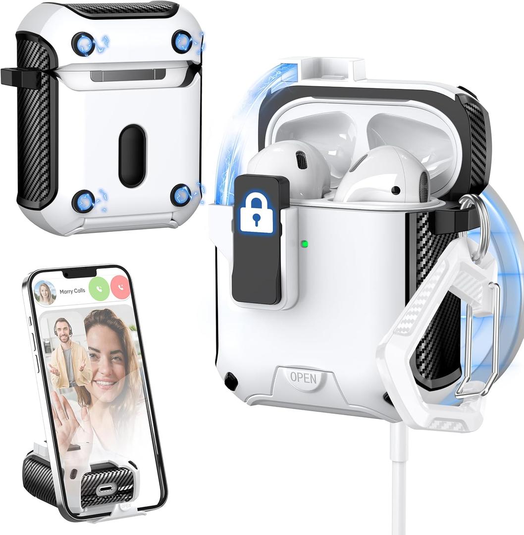 for AirPods Case Cover 2nd/1st Generation, Compatible with Magsafe, Magnetic Automatic Lock, Charging Port Dust-Proof & Stand Design with Cleaning Kit, Black/White