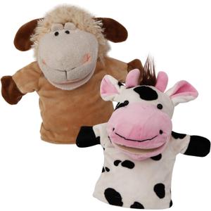 Animal Hand Puppets Set for Kids & Adults - 12.5" Premium Quality Soft Plush Toys with Movable Mouths - Perfect for Storytelling, Teaching, Preschool, Role-Play - Durable, Vibrant, Educational Puppets (Cow and Sheep)