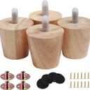 2" Round Solid Wood Furniture Leg Set of 4 Mid-Century Modern Sofa Couch Bed Coffee Chair Desk Straight Feet Legs with Pre-Drilled 5/16M8 Inch Bolt& Screws& Rubber Pads (2, 4 sets)