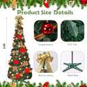 Umigy 6ft Pop Up Christmas Tree with Lights, Prelit Collapsible Christmas Tree with 200 Warm Lights Decorated Red Gold Ball Ornaments Bows Ribbons for Holiday Xmas Home Party Decor
