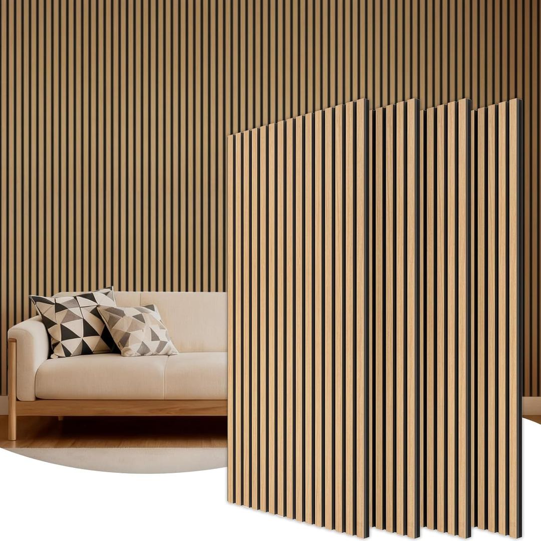 TONOR Wood Slatwall Panels, 4 Pack 47.2" x 23.6"/ 120 x60cm(31ft) Acoustic Wall Panels, Wood Slat Acoustic Panels for Noise Cancelling and Wall Dcor Living Room, Bedroom, Home Decor, Office, Teak