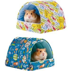 2 PCS Hamster Hideout,Washable Hamster Bed Hamster Bed Hut Hamster House, Small Animal Cage Accessories for Mouse Hedgehogs Ferrets Bearded Dragons and Rats (6*6in, Green+Yellow)