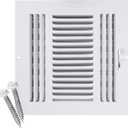 HVAC Premium 8"w X 8"h 3-Way AIR Supply Grille - Vent Cover & Diffuser - Flat Stamped Face - White [Outer Dimensions: 9.75"w X 9.75"h]