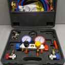 UPGRATED Version 4 Way A/C Manifold Gauge Set Fits R134A R410A R404A R22 Refrigerants with 5FT Hose, 3 Acme Tank Adapters, Adjustable Couplers and Can Tap