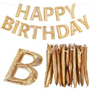 Pre-strung Happy Birthday Banner Sign Reusable Felt Happy Birthday Garland Hanging Decorations Party Bunting Garland for Party Decor Photo Pro Home Backdrop(Gold, Classic)