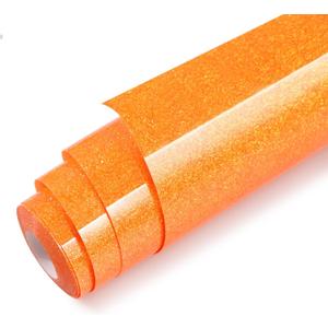 Orange Glitter HTV Heat Transfer Vinyl Rolls - 12" x10ft Glitter Neon Orange Iron On Vinyl for Cricut and Shirts, Easy to Cut & Weed & Transfers for Heat Press Vinyls DIY Fabric Design