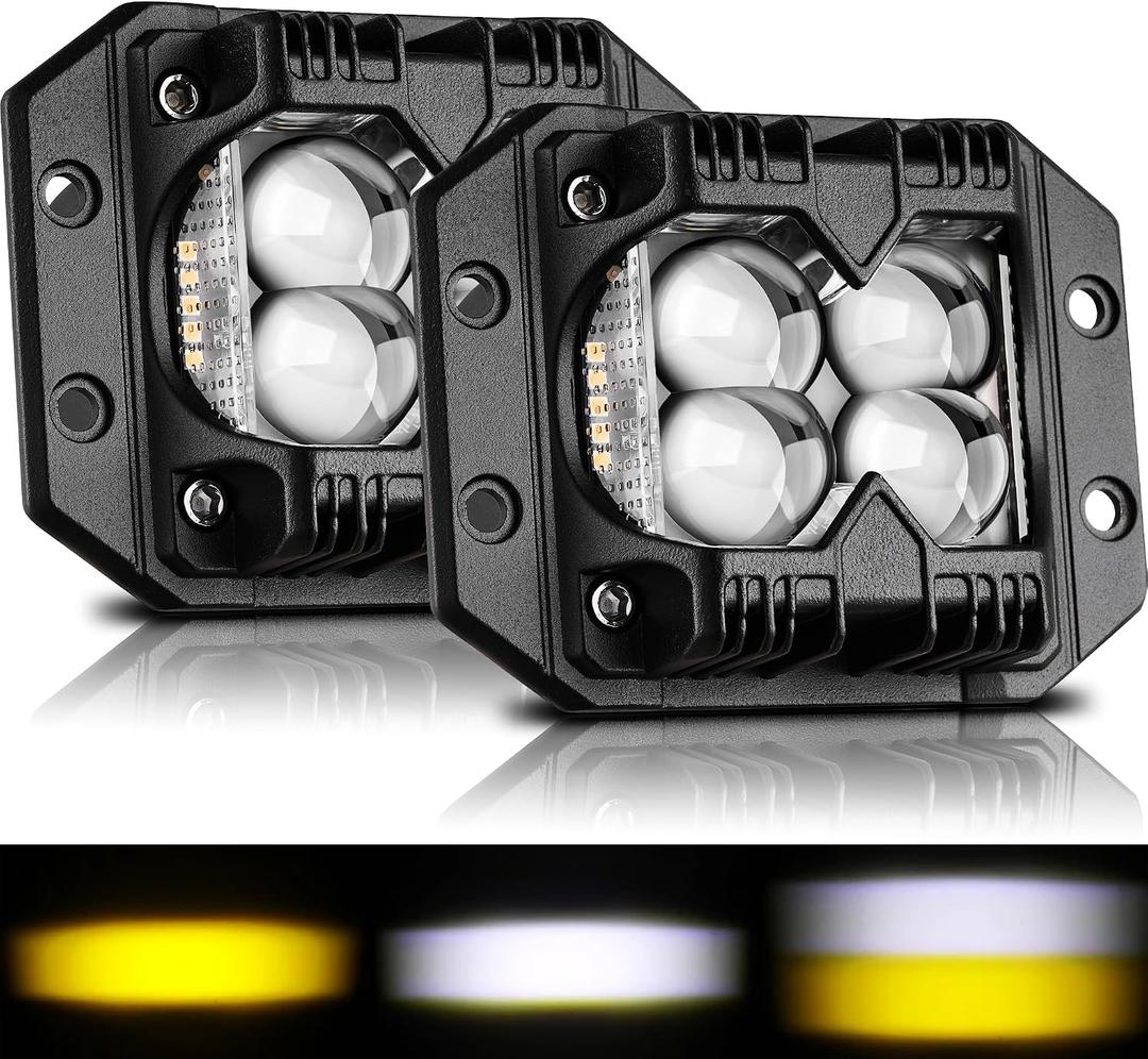 Flush Mount Pod Lights 5Inch 2 pcs - 80W Amber White Spot Strobe Side Shooter Rear Bumper Lights for Truck ATV UTV SUV Offroad 4x4 Boat