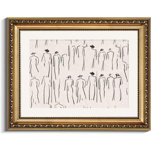 VIYYIEA Gold Framed Wall Art Canvas Print Home Decor Abstract Wall Art Room Decor Minimalist Portrait Artwork Shelf Decorations Vintage Bathroom Prints Line-Drawn Pictures Farmhouse Office 11x14in (14L" x 11W", Crowds)