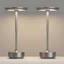 Rechargeable 2 Pack Cordless Table Lamps, 5000mAh Portable LED Table Light, 3 Color Stepless Dimming Battery Powered Metal Table Lamp for Outdoor Patio/Bedroom/Camping.(Silver)