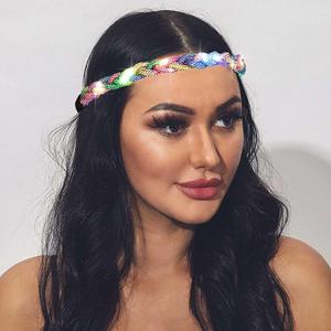 ACEDRE Light Up Rhinestone Headbands Led Glowing Hair Band Crystal Forehead Head Chain Sparkly Rave Party Costume Hair Accessories for Women(Multicolor)