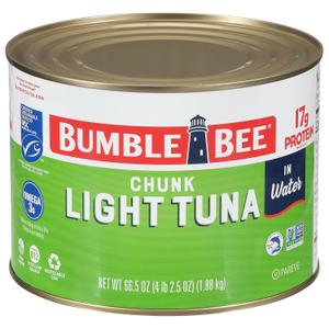 Bumble Bee Chunk Light Tuna In Water, 66.5 oz Bulk Food Service Can - Wild Caught Skipjack Tuna - 17g Protein Per Serving - MSC Certified Sustainable Seafood, Non-GMO, Gluten Free, Kosher