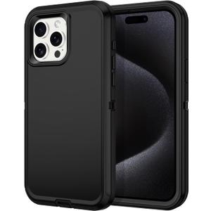 I-HONVA for iPhone 15 Pro Max Case Shockproof Dust/Drop Proof 3-Layer Full Body Protection [Without Screen Protector] Rugged Heavy Duty Cover Case for Apple iPhone 15 Pro Max 6.7 inch,Black