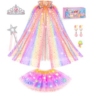 DOLNOW Light up Princess Dress up Clothes for Little Girl, Unicorn Princess Cape Princess Dresses Crown Toy for 3 4 5 6 Girls