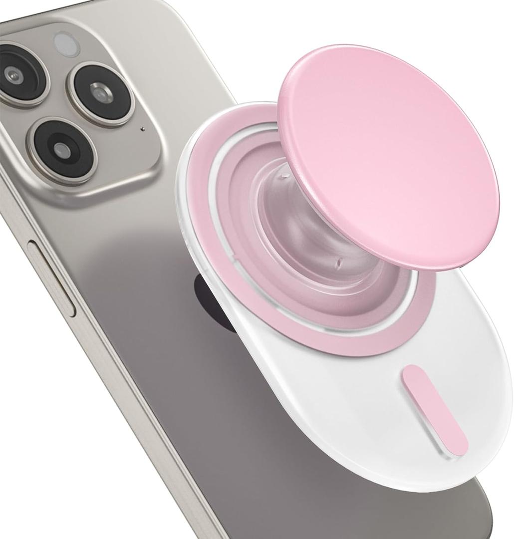 AUROX Magnetic Phone Grip Holder for Magsafe Phone Grips, Expandable Collapsible Phone Grip Stand Holder with Kickstand for Magsafe Stand Compatible with iPhone 17 16 15 14 13 Series, Transparent Pink