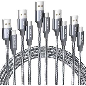 JSAUX USB A to USB C Cable [5-Pack, 3.3FT], USB to Type C Charger Cord Fast Charging Compatible with iPhone 16/15 Series, Galaxy S20/S10/S10+/S9, Note 20/10, Moto G, LG - Grey