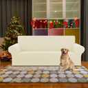 KEKUOU Stretch Sofa Cover Slipcover Couch Covers for 3 Cushion Couch Sofa pet Friendly (78"-94") Furniture Protector Sofa with Elastic Bottom for Kids,Dog, Jacquard Small Checked(Large,Beige)