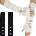 Bremorou Arm Warmers 2 Pairs Fashion Gloves Fingerless Y2K Winter Women's Long Fingerless Gloves Stretch Knit Arm Warmers Style Cute Goth Emo Arms Warmer with Thumb Hole for Women Black White