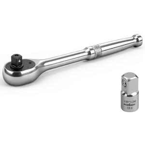 HORUSDY 3/8" Drive 90T Quick-Release Ratchet Handle, Reversible, Chrome Alloy Made, Full Polished, Includes 3/8" to 1/2" Socket Adapter, Ideal for Auto Repair, Home & Industrial Use
