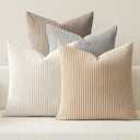 MIULEE Boho Farmhouse Throw Pillow Covers 18x18 Inch Set of 4 Neutral Tan Decorative Cushion Covers Soft Corduroy Nordic Home Decor for Couch Bed Sofa Living Room