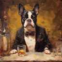 1000 Pieces Wooden Puzzle for Adults Boston Terrier in Tuxedo, Vintage Oil Painting Dog Bar Scene 20x28in