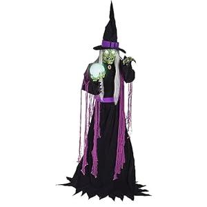 Haunted Hill Farm Motion-Activated 6-Ft. Tall Fortune Teller Witch by SVI, Plug-in Talking Scare Prop Animatronic for Indoor or Covered Outdoor Creepy Halloween Decoration