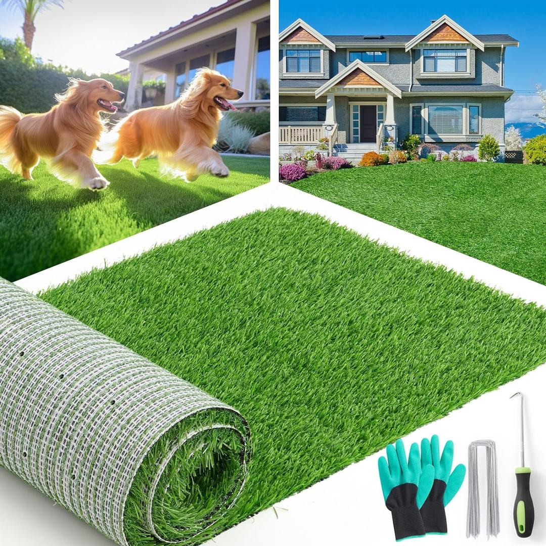LOOBANI Synthetic Artificial Turf Roll, Artificial Grass for Dog Potty with Drainage Holes, Fake Grass Rug for Garden Landscape Balcony Patio Backyard Decoration (4 Feet x 6 Feet)