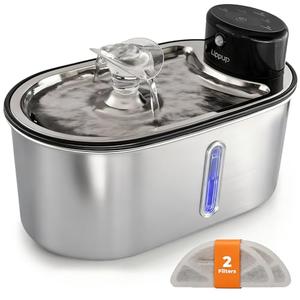 Wireless Cat Water Fountain Stainless Steel 108oz/3.2L, Cordless, Battery Operated Cat Fountain (Last up to 50 Days), Ultra Quiet, 2 Flow Modes, Multi-Filtration, BPA Free, Includes 2 Filters - Black
