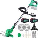 Cordless Brush Cutter Weed Eater with 9Blades,Battery Weed Eater Stringless Weed Wacker Battery Powered with 2Pcs 4Ah Battery,Grass Trimmer for Lawn Yard,Lightweight,Garden