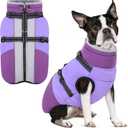SUNFURA Dog Winter Coat, Warm Dog Coat with Harness for Medium Dogs Boys Girls, Reflective Fleece Lined Pet Winter Jacket Snowsuit for Pug, Jack Russel, Schnauzer, Purple M