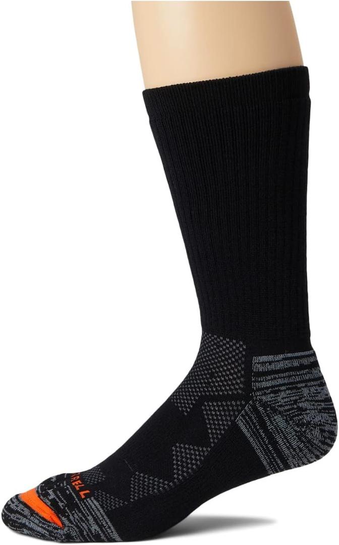 Merrell Unisex Durable and Breathable Midweight Merino Wool Elite Work Crew Sock with Blister Protection 3 Pair Pack, Black, Men's Shoe Size: 13-15
