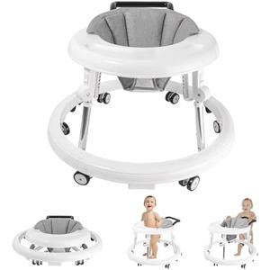 Baby Walker with Wheels, Activity Center with Mute Wheels Anti-Rollover, 5-Position Height Adjustable Foldable Baby Walker for Boys and Girls from 6-18 Months with Footrest