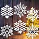 12pcs Large Christmas Snowflakes Decorations, 12" Big Plastic Glitter White Snowflake Ornaments for Winter Indoor Outdoor Christmas Tree Holiday Window Room Decor Craft Snowflakes