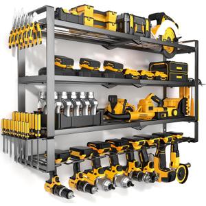 MOOMSINE Large Power Tool Organizer Wall Mount, 4-Tier Heavy Duty Metal Storage Rack Loads 400lbs, Battery Tools Hanger with 8 Cordless Drill Holder for Garage, Workshop, Pegboard, Shed, 32 Inch（4 Tier Extra Tall）