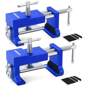 BLEKKO Professional Cabinet Clamps 2 Pack, Heavy-Duty Cast Steel, Integrated Drill Guide & EVA Protection, Face Frame Alignment Tool for Cabinet Installation & Woodworking, Blue
