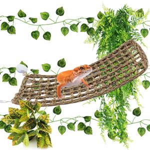 Bearded Dragon Accessories, Bearded Dragon Hammock Reptile Hide Decor, Leopard Gecko Tank Accessories Reptile Hammock with Jungle Climbing Vines Plants for Chameleon, Lizards, Gecko, Snakes