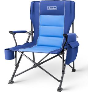 Oversized Folding Camping Chairs for Adults, Heavy Duty, supports 500 lbs; Big and Tall High Back Camping Chairs for Heavy People, Padded Lawn Chairs, Camp Chairs for Patio, Beach, Camp, Lawn, Outdoor (Blue)