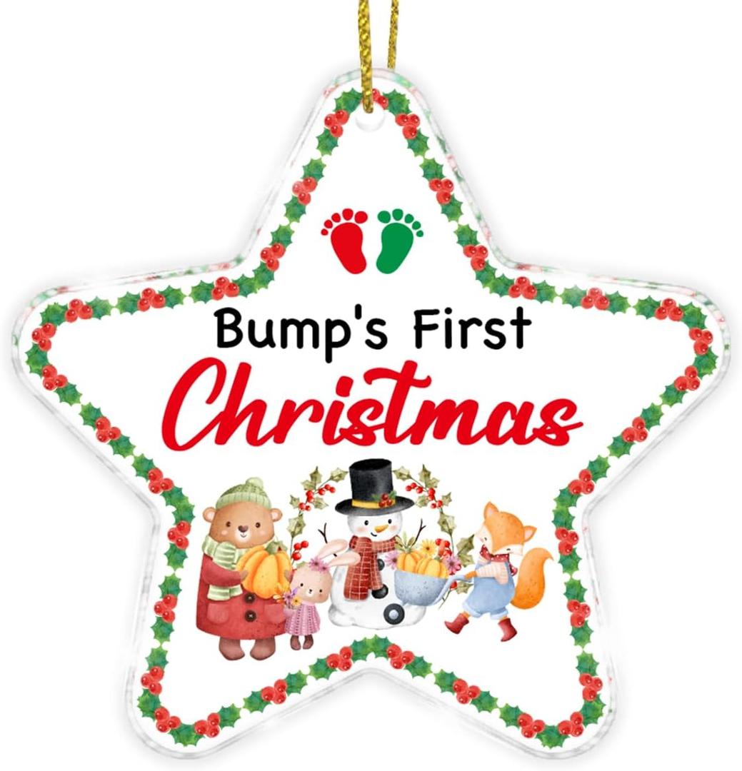 4 x Baby 1st Xmas Ornament Bump's First Christmas Star Shaped Acrylic Ornament Keepsake, Pregnancy Announcement Gifts New Parents Gifts for Couples 2024