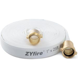 ZYfire Fire Hose - 1" ID x 25 FT Single Jacket TPU Firefighter Hose with M  F NST/NH Brass Couplings 750 PSI Burst Pressure Lightweight for Use in Firefighting