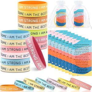 Roowest End of Year Student Gifts Motivational Silicone Wristbands Bulk for Graduation Gifts with Inspirational Cards Organza Bags for Students from Teachers Classroom Happy Last Day