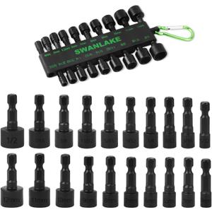SWANLAKE 20PCS Power Nut Driver Set for Impact Drill, 1/4 Hex Head Drill Bit Set SAE and Metric