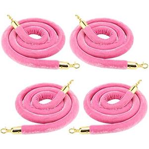 MUKLEI 7 Pack 6.5 Feet Pink Velvet Rope Barrier, Velvet Stanchion Rope with Gold Hooks Velvet Hanging Rope for Movie Theaters, Parties, Hotels, Restaurants