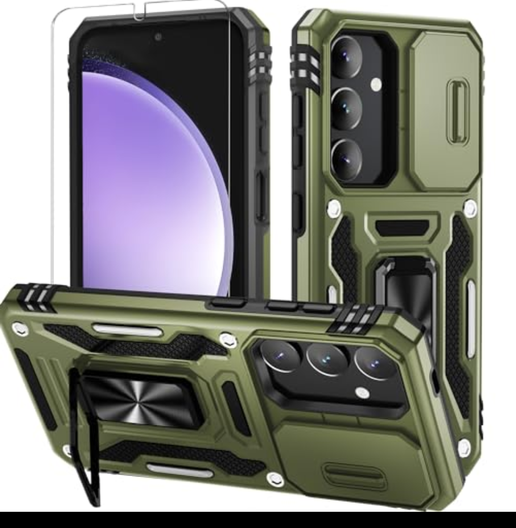 Pack Of 5 WRJ for Samsung Galaxy S25 Plus/S24 Plus Case with Slide Camera Cover and Screen Protector, Military Grade Protection [Rotated Kickstand] Heavy Duty Shockproof Protective Cover-Olive Green