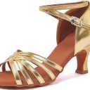 iCKER Women's Professional Latin Dance Shoes Satin Salsa Ballroom Wedding Dancing Shoes 2.4'' Heel 9 Gold, Size 41