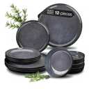 VIDA 12-Piece Porcelain Dinnerware Plate Set for 4 | Includes 4 Dinner Plates, 4 Dessert Plates, 4 Bowls | Modern Blue Ceramic Tableware, Stoneware Look, Microwave & Dishwasher Safe Dishes