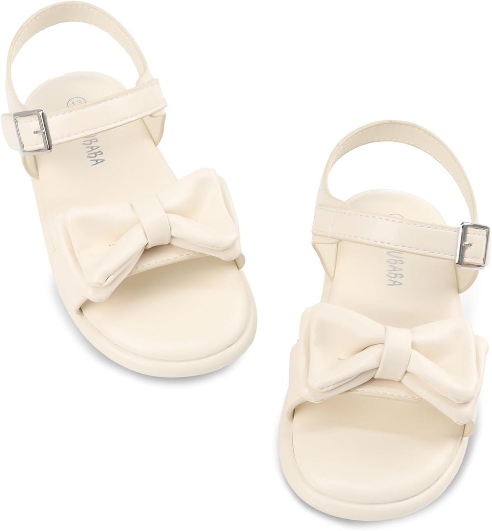 Wulubaba Toddler Girl Sandals Open Toe Flower Girl Dress Shoes | Water Resistant PU, Memory Foam Insole, Hook Loop Closure, Summer Shoes, Toddler And Little Kid, Size 12